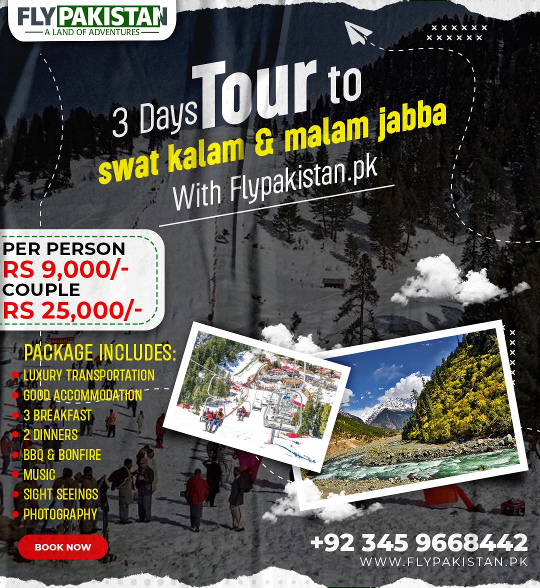 Book Deal 3 Days Winter Tour To Swat Kalam Malam Jabba February 2023